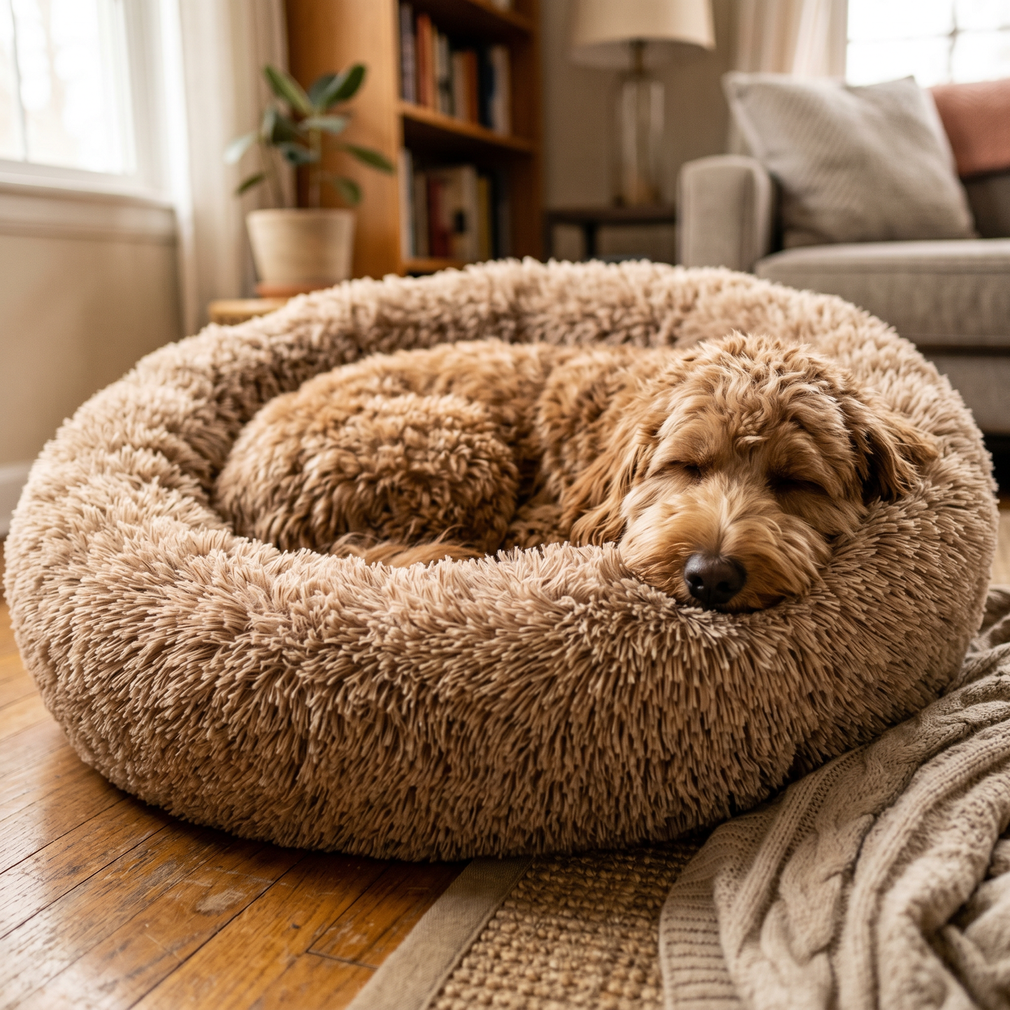 Large Plush Calming Dog Bed | Soft Foam Nesting Pet Bed for Ultimate Comfort