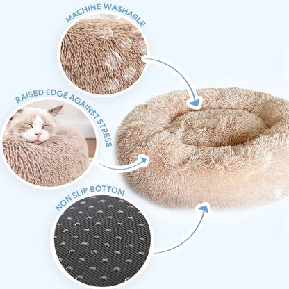Cozy Plush Cat Bed | Ultra-Soft Calming Retreat | Non-Slip Design for Anxious Cats